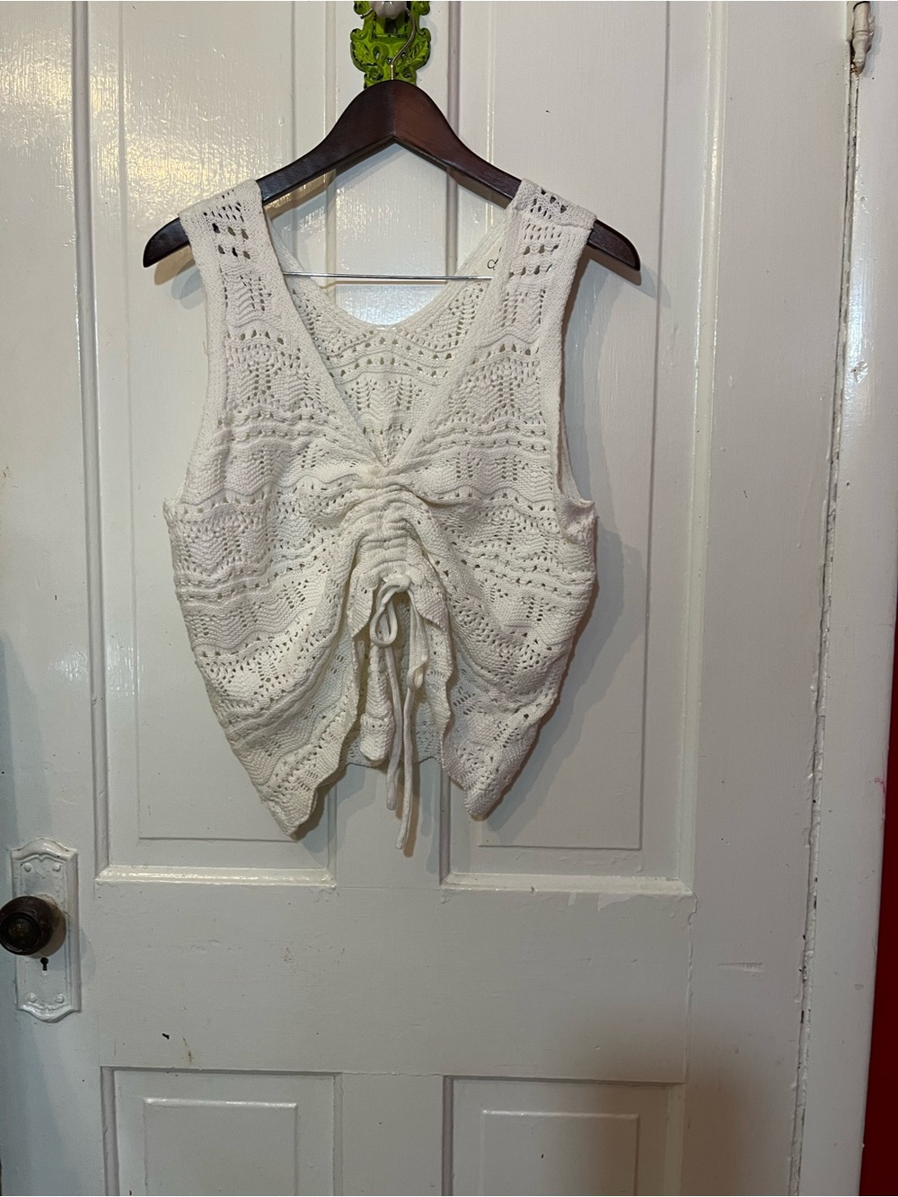Jessica Simpson White Crochet Lace-Up Tank